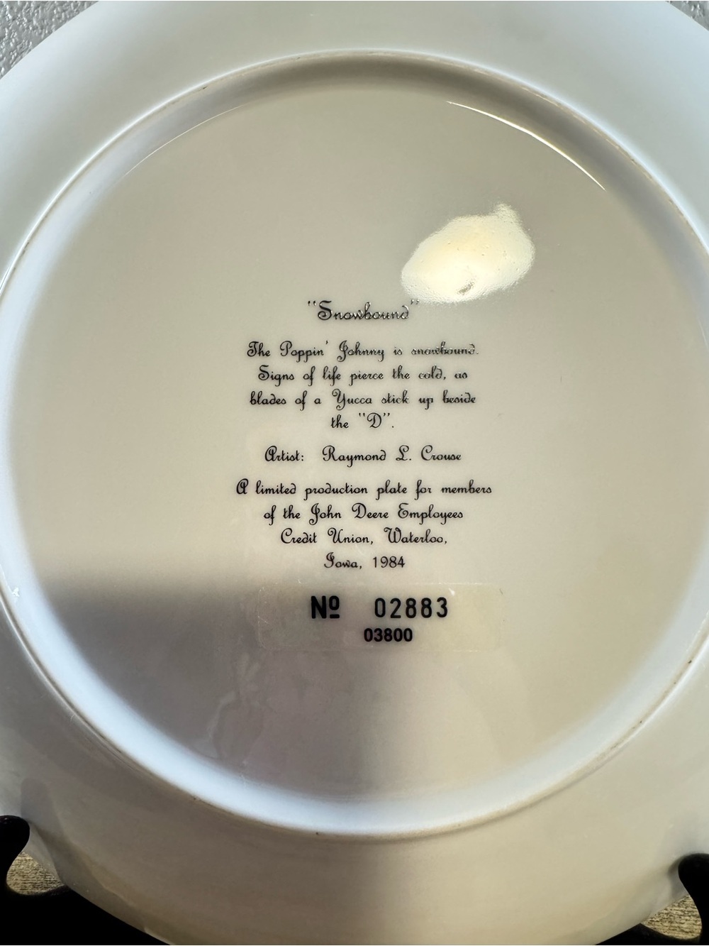 John Deere “Snowbound” Collector Plate 1984 Raymond L. Crowe Limited Edition - Picture 10 of 10